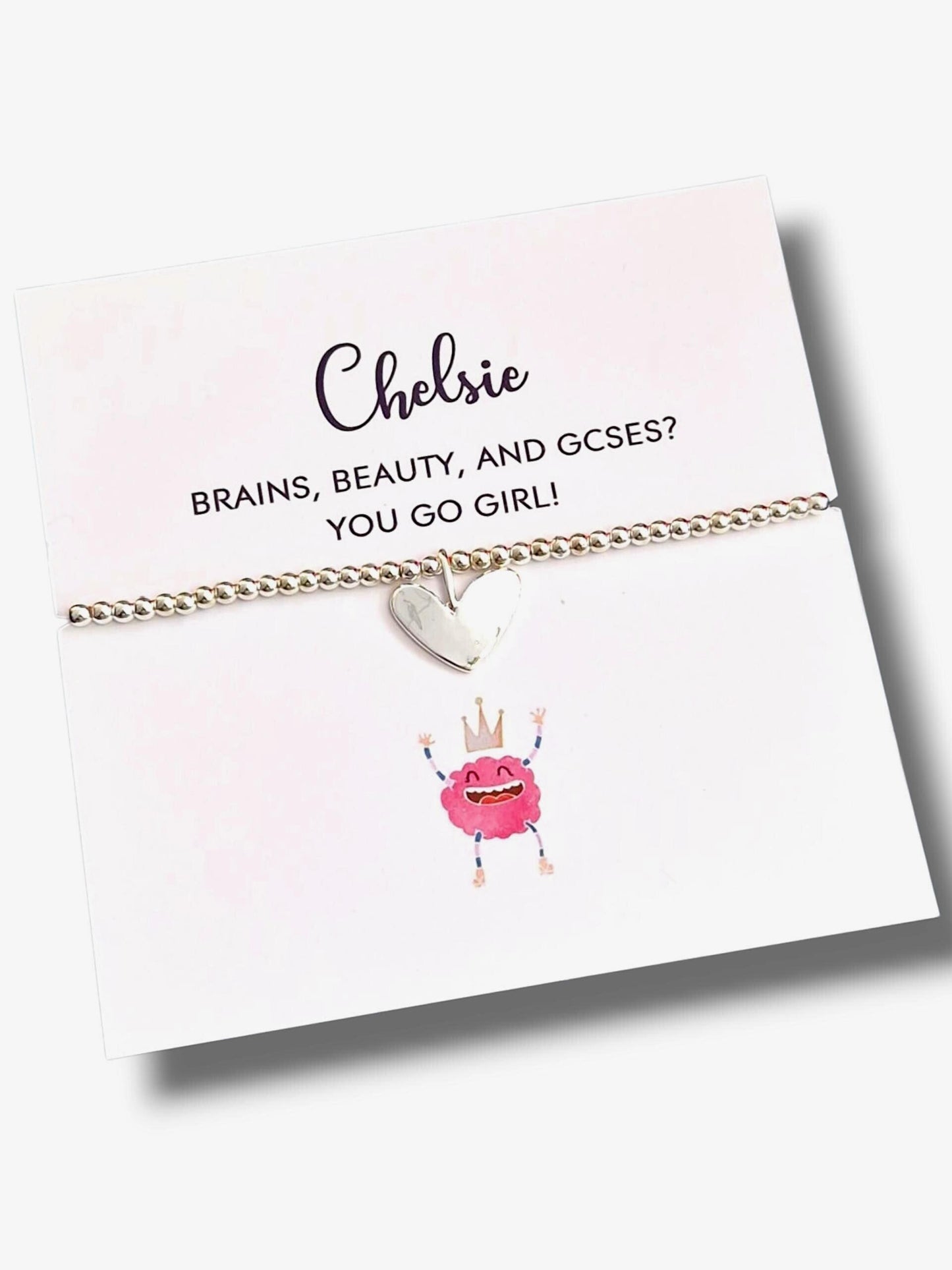 GCSE Personalised Silver-Plated Heart Charm Bracelet – GCSE Graduation Gift, Students | Exam Results  | Student,Success Keepsake I Funny