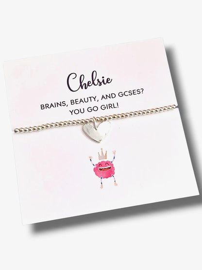 GCSE Personalised Silver-Plated Heart Charm Bracelet – GCSE Graduation Gift, Students | Exam Results  | Student,Success Keepsake I Funny