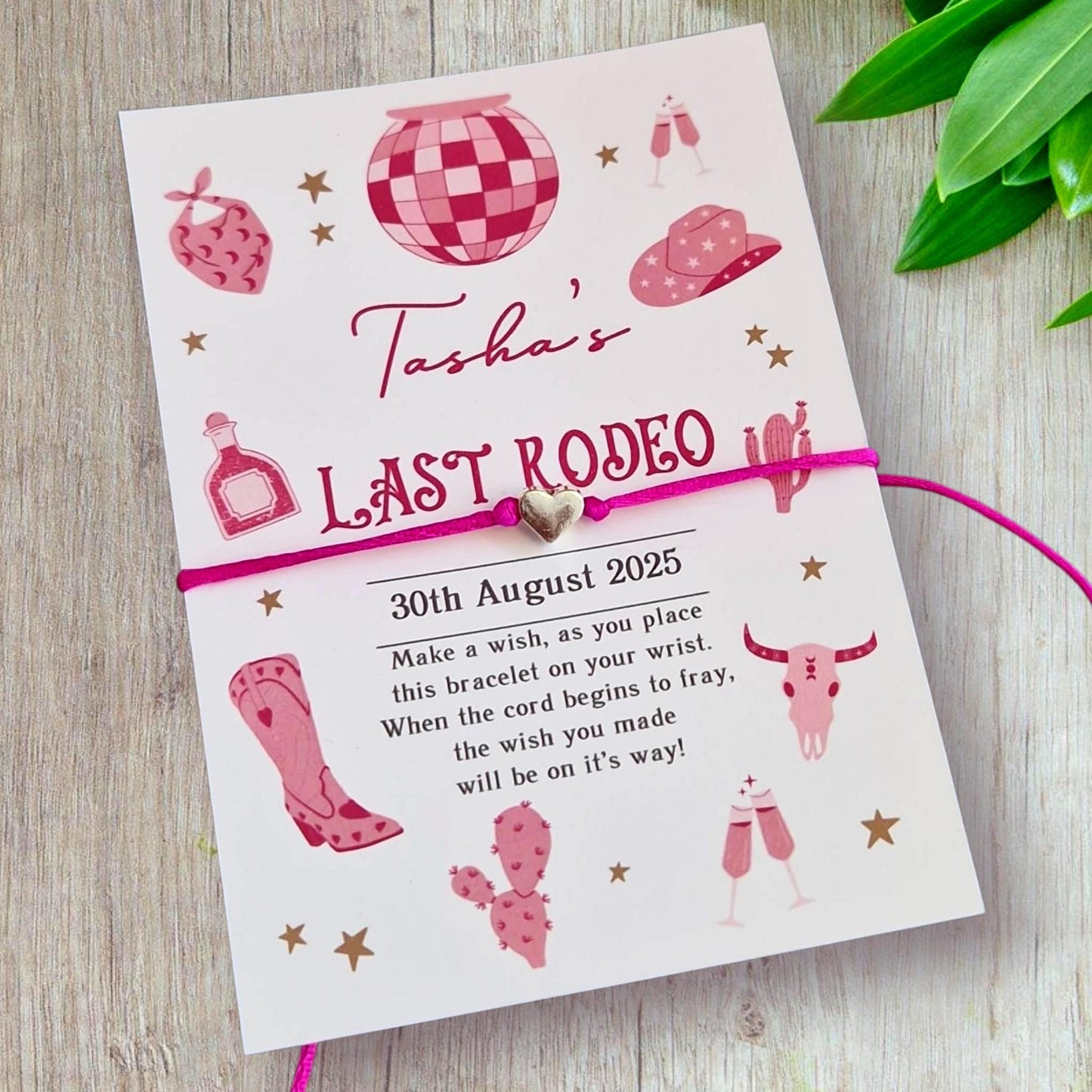 Personalised Last Rodeo Wish Bracelet: Hen Party, Birthday Favour, Cowgirl