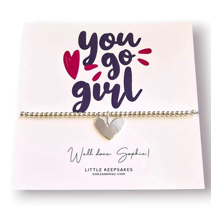 Silver Plated Heart Charm Bracelet: You Go Girl Motivational Jewelry