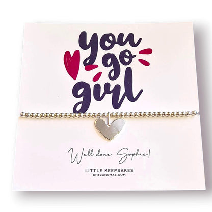 Silver Plated Heart Charm Bracelet: You Go Girl Motivational Jewelry