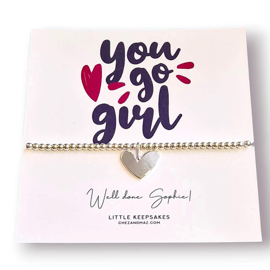 Silver Plated Heart Charm Bracelet: You Go Girl Motivational Jewelry