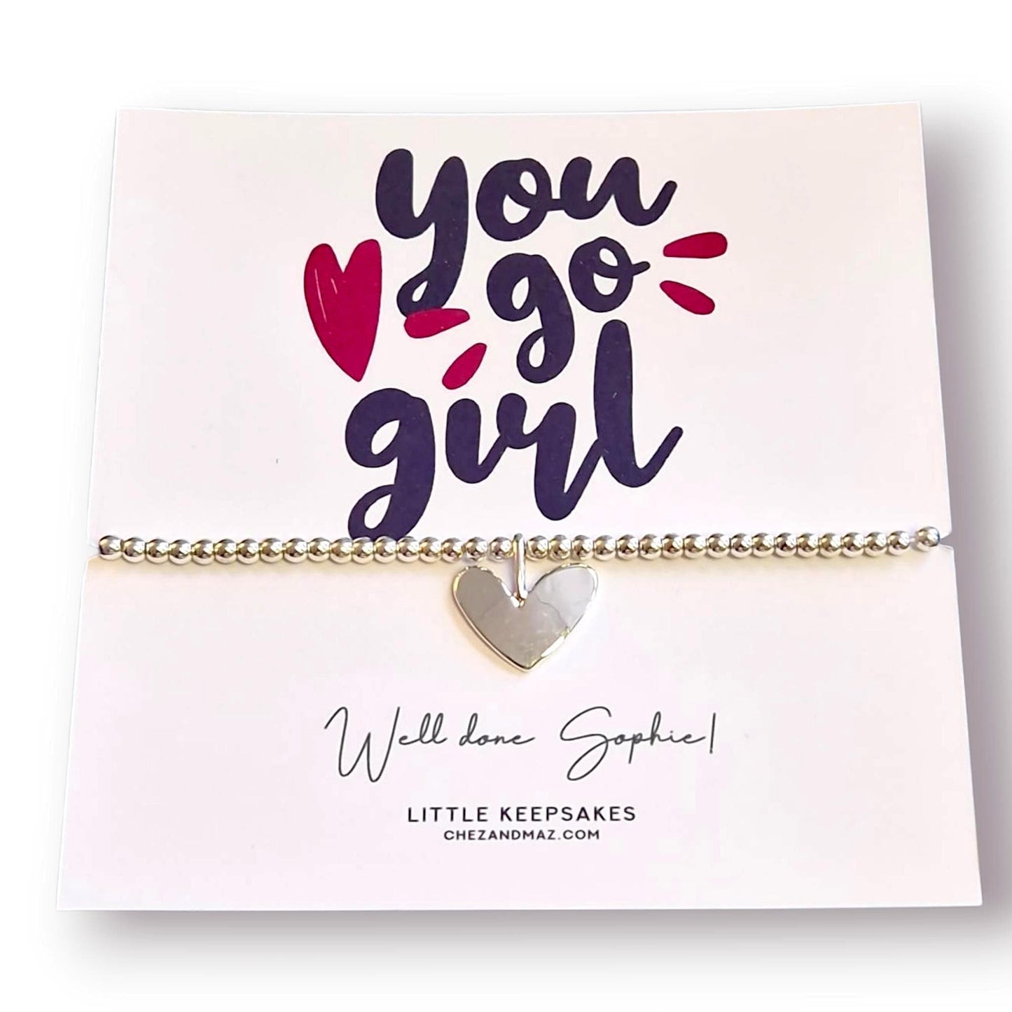 Silver Plated Heart Charm Bracelet: You Go Girl Motivational Jewelry