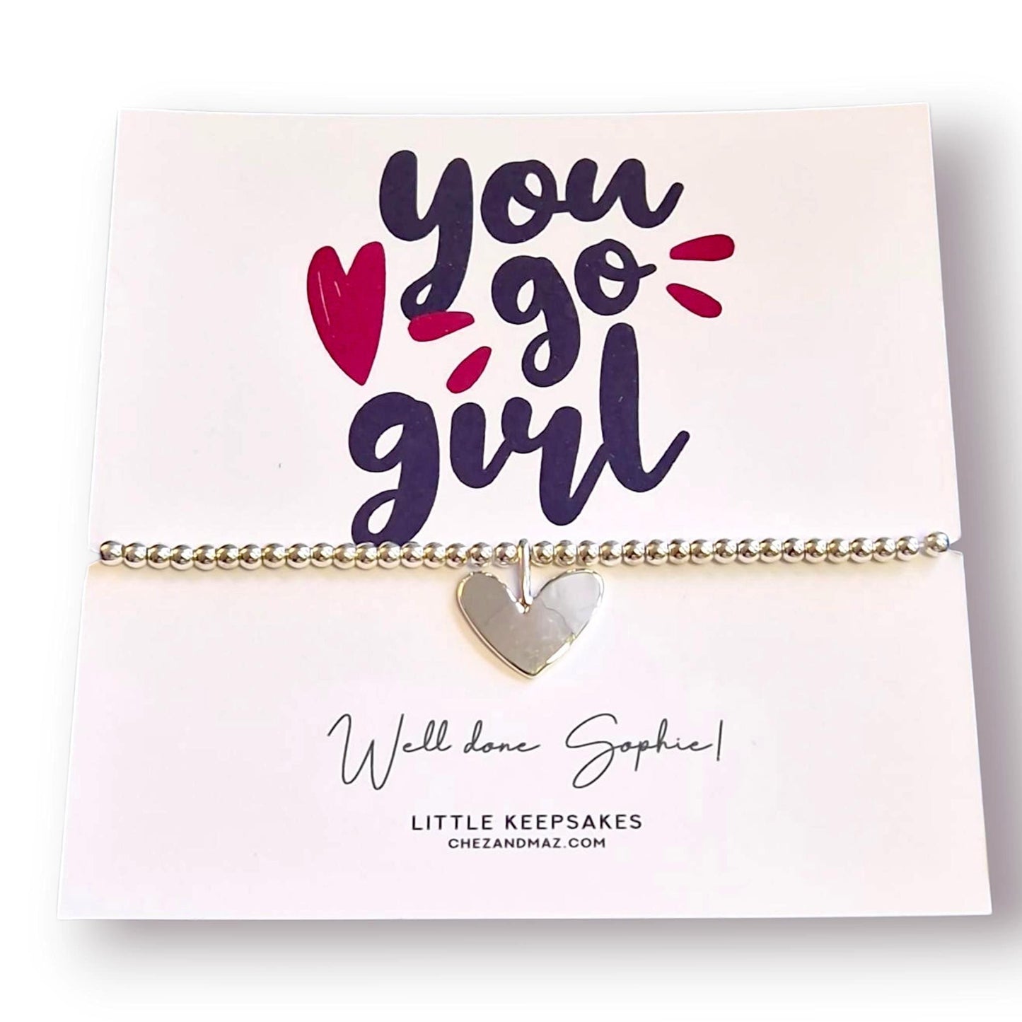 Silver Plated Heart Charm Bracelet: You Go Girl Motivational Jewelry