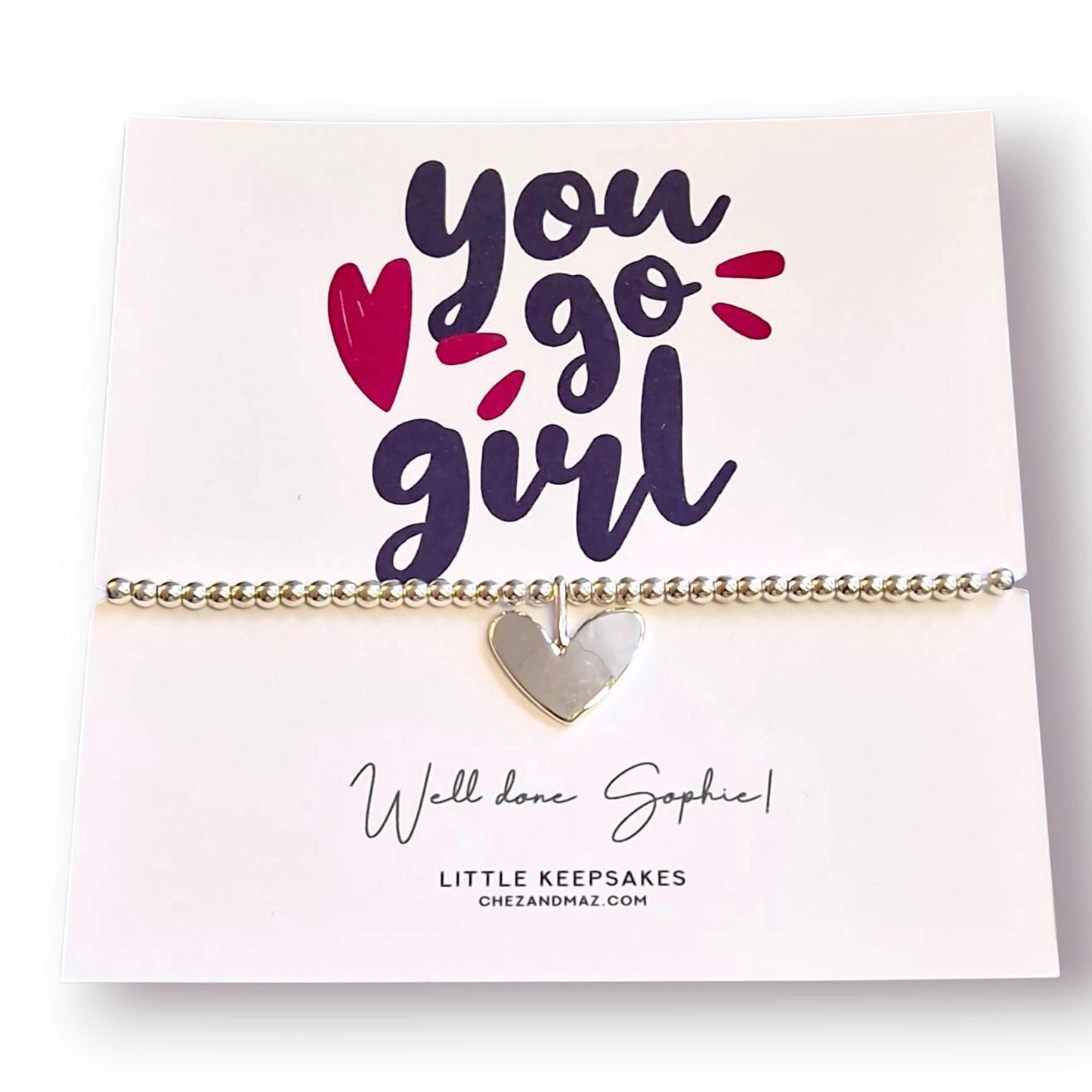 Silver Plated Heart Charm Bracelet: You Go Girl Motivational Jewelry
