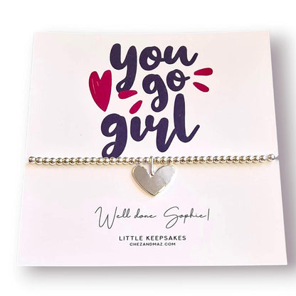 Silver Plated Heart Charm Bracelet: You Go Girl Motivational Jewelry