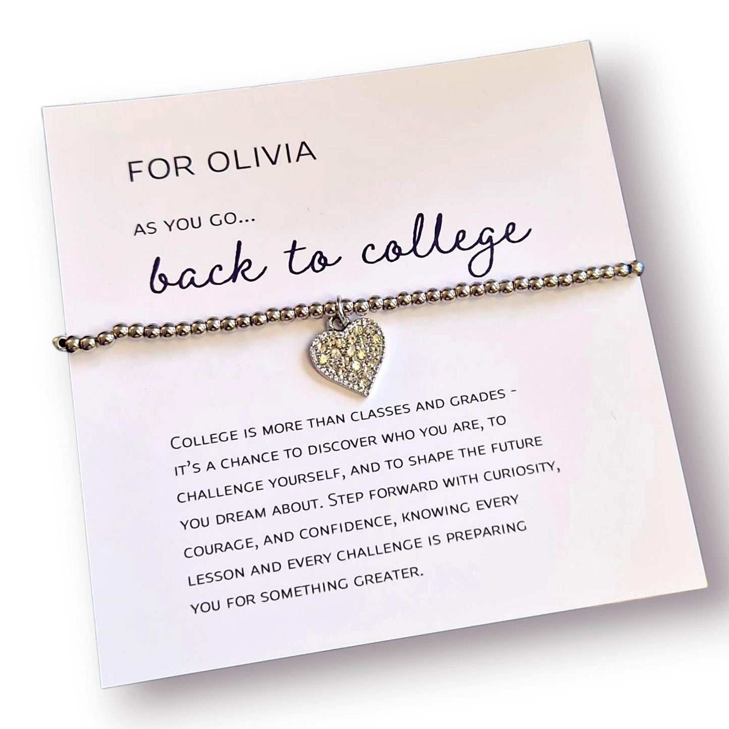 Rhinestone Heart Charm Bracelet: College Student Gift, Encouragement Jewelry