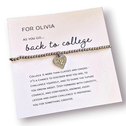 Rhinestone Heart Charm Bracelet: College Student Gift, Encouragement Jewelry