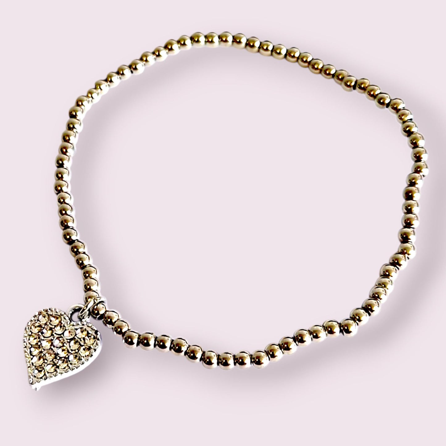 Good Luck Beaded Bracelet: Rhinestone Heart Charm, University Gift