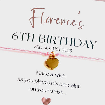 Personalized Birthday Wish Bracelet: Heart Charm, Keepsake Gift
