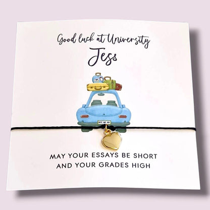 Good Luck Beaded Bracelet: Rhinestone Heart Charm, University Gift