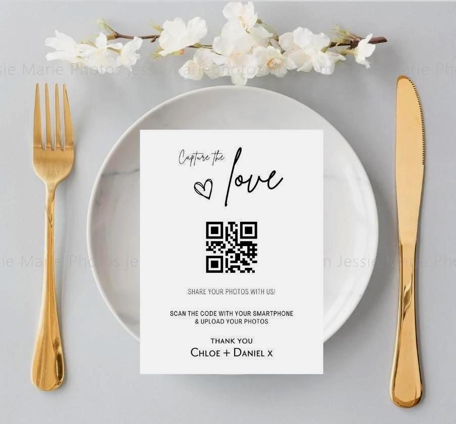 Wedding QR Code Photo Sharing Cards: Personalised Engagement Announcement (7x10 cm A7 Size), Birthday, Celebration, Anniversary