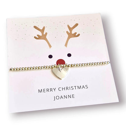 Rudolph Design, Personalised  Christmas Bracelet: Silver Plated Heart Charm,  Bead