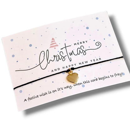Merry Christmas Wish Bracelets - Heart Charm Festive Favors - Pack of 10