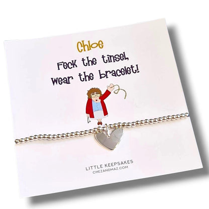 Personalised Mrs. Brown’s Boys Inspired Silver Plated Bracelet – Christmas Gift – “Feck the tinsel, wear the bracelet!” – Funny