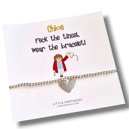 Personalised Mrs. Brown’s Boys Inspired Silver Plated Bracelet – Christmas Gift – “Feck the tinsel, wear the bracelet!” – Funny
