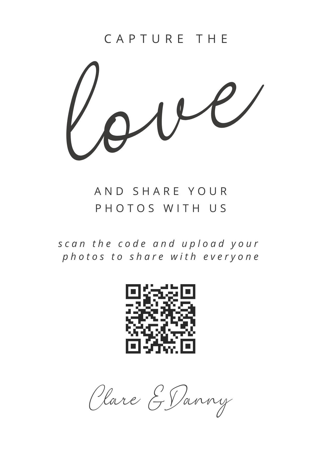 Wedding QR Code Photo Sharing Cards: Personalised Engagement Announcement (7x10 cm A7 Size) - Capture the love
