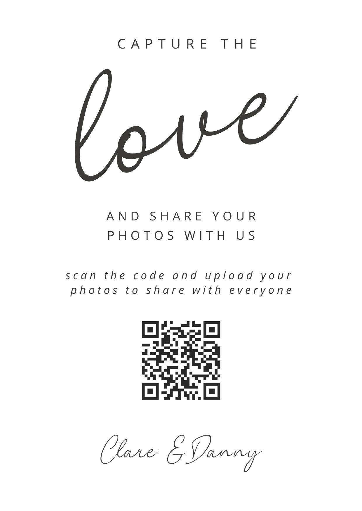 Wedding QR Code Photo Sharing Cards: Personalised Engagement Announcement, Anniversary, Birthday (7x10 cm A7 Size) - Capture the love