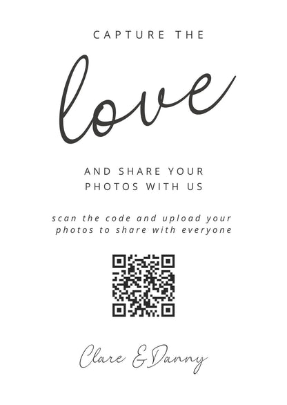 Wedding QR Code Photo Sharing Cards: Personalised Engagement Announcement, Anniversary, Birthday (7x10 cm A7 Size) - Capture the love