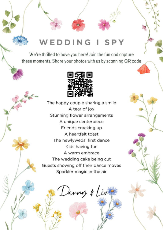 Personalised Wedding Photo Sharing Cards: I Spy Game (A7 Size)