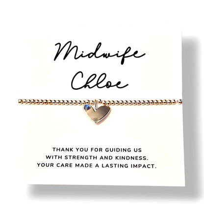 Personalised Silver Heart Bracelet – Midwife Gift – Custom Thank You Jewellery - Guiding us