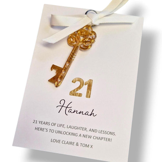 Personalised 21st Birthday Key Card: Keepsake Gift - Key - Rose Gold -Keepsake twenty one
