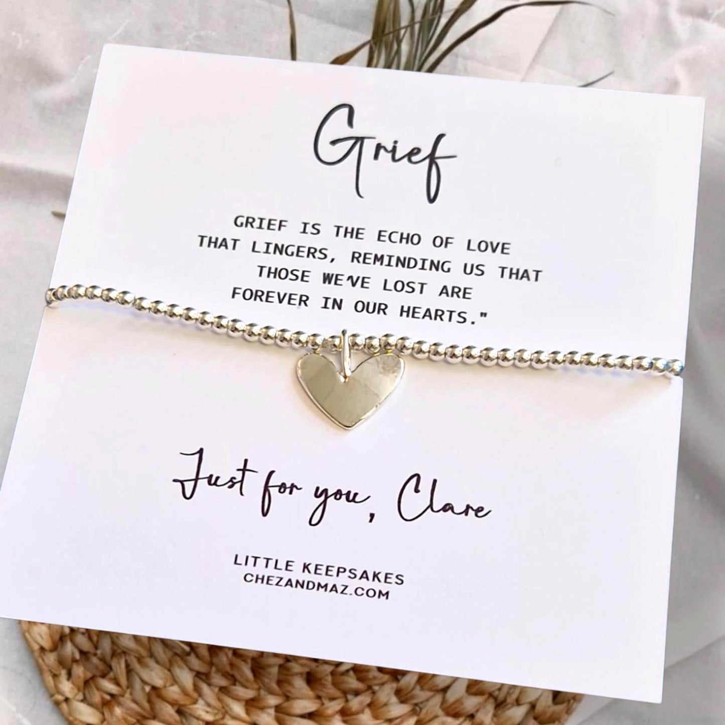 Silver Plated Heart Grief Bracelet: Remembrance Keepsake