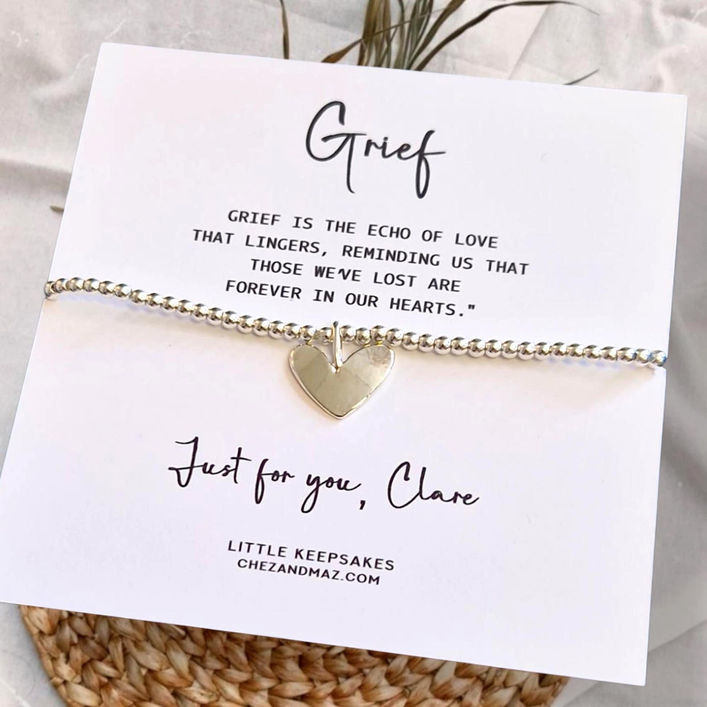 Grief Bracelet: Remembrance Keepsake - Loss of a loved one, Mum, Dad, forever in our hearts, Silver plated bracelet