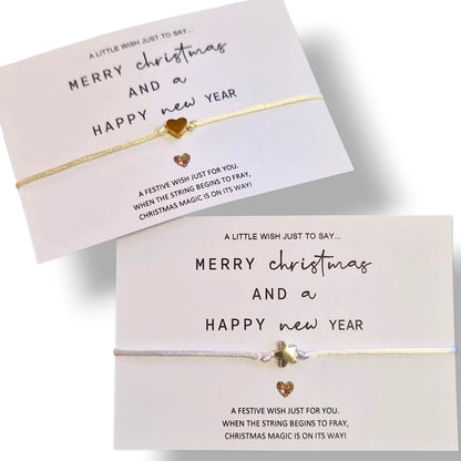 Merry Christmas Wish Bracelets - Heart Charm Festive Favours - Unique Stocking filler or Gift