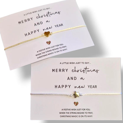 Merry Christmas Wish Bracelets - Heart Charm Festive Favours - Unique Stocking filler or Gift