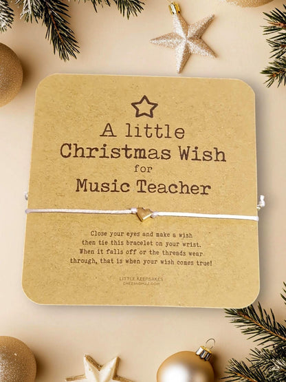 Music Teacher CHRISTMAS Bracelet: Gold Heart Charm Keepsake