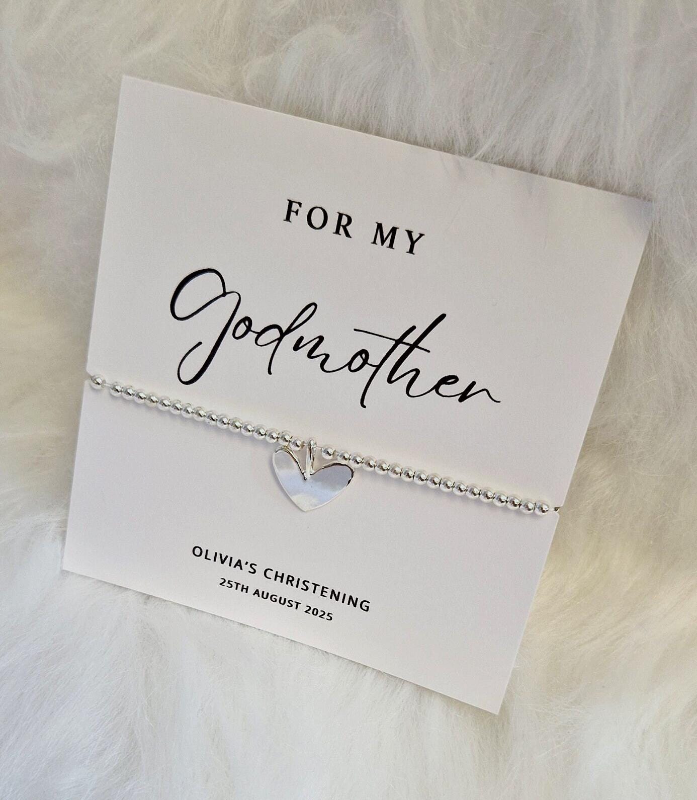 Godmother Gift: Silver Heart Charm Ball Bracelet - Christening Gift - For My Godmother, Our Godmother - Birthday
