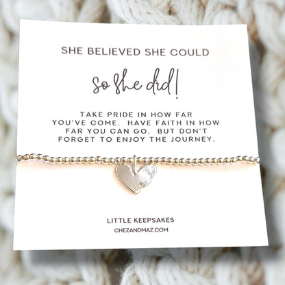 She believed she could, so she did - Silver Plated Heart Charm Bracelet: Inspirational - Take pride
