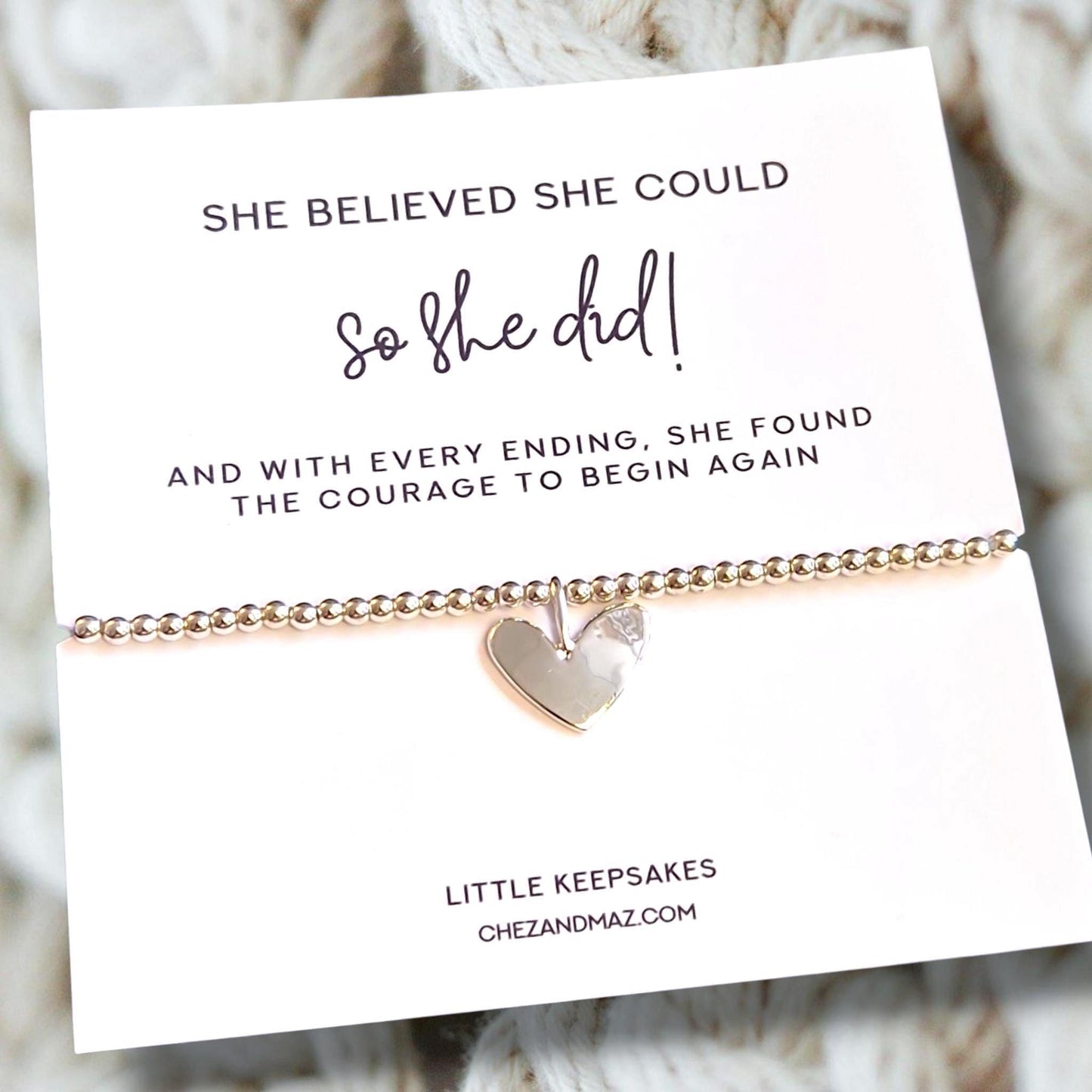 Silver Plated Heart Charm Bracelet: Inspirational 'She Believed' Gift