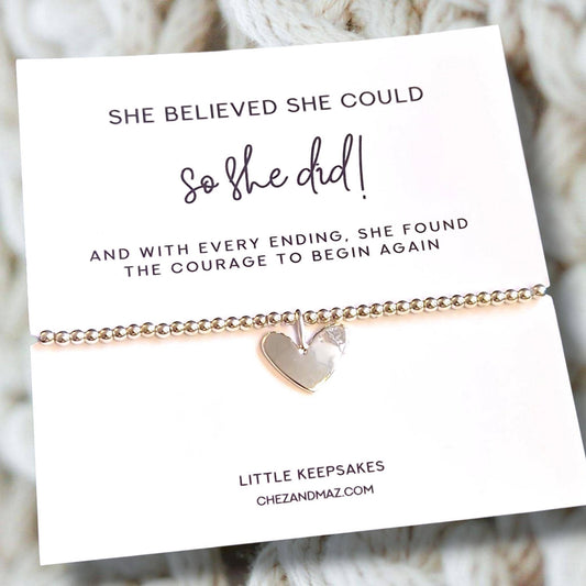 Silver Plated Heart Charm Bracelet: Inspirational 'She Believed' Gift