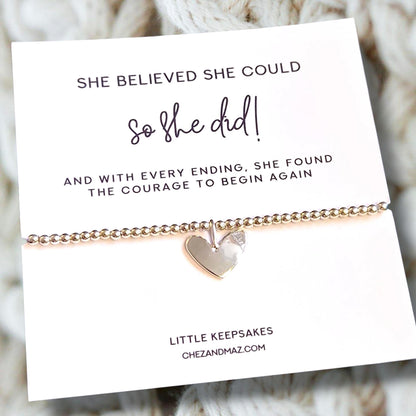 Silver Plated Heart Charm Bracelet: Inspirational 'She Believed' Gift