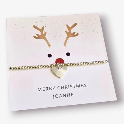 Rudolph Design, Personalised  Christmas Bracelet: Silver Plated Heart Charm,  Bead