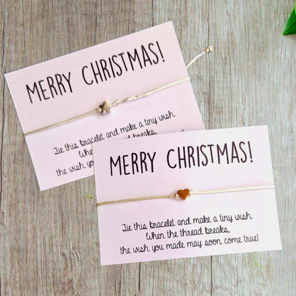 Pack of 10 Merry Christmas Wish Bracelets - Heart Charm - Wish String Festive - Colleagues - Friends - Classmates Words mm66
