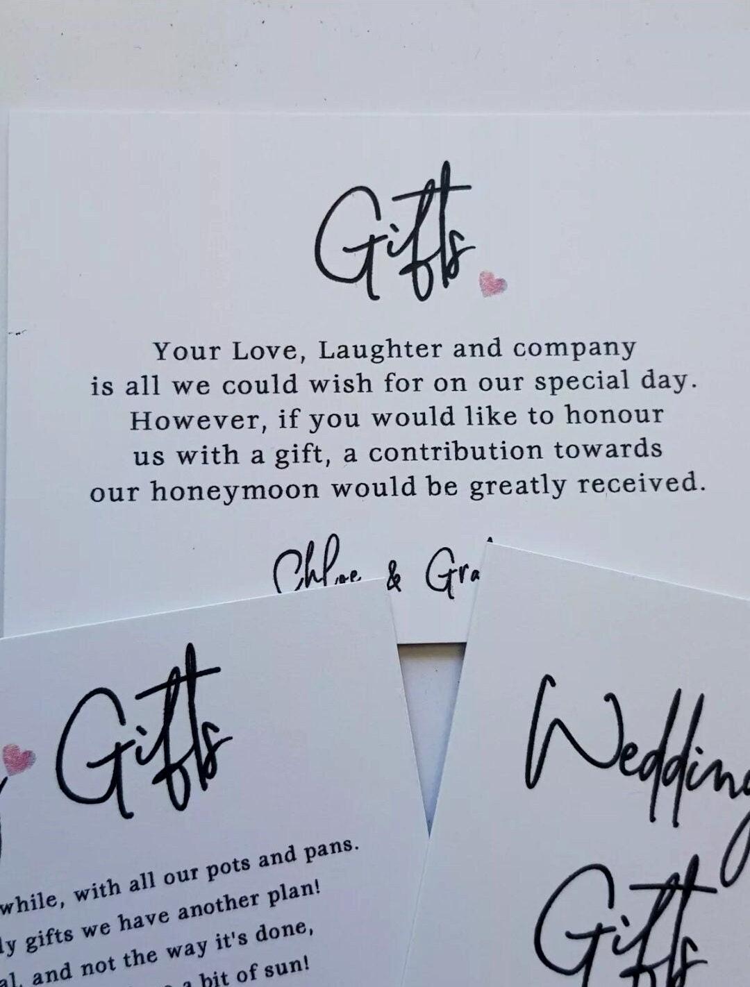 Wedding Honeymoon Poem Card Personalised:  A7, ask for money, wedding invite i sert Gift - 3 designs