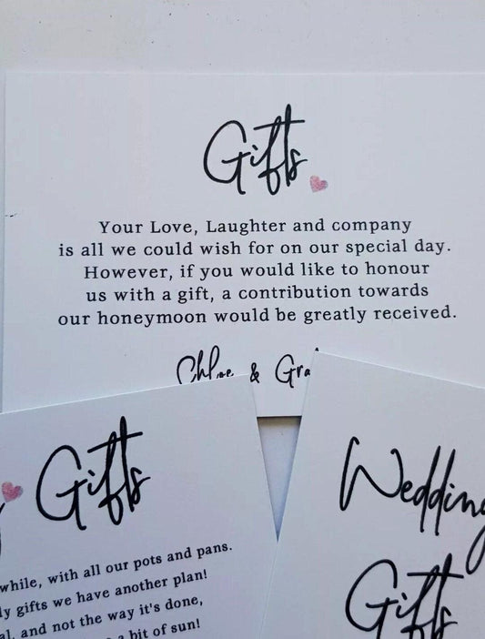 Wedding Honeymoon Poem Card Personalised:  A7, ask for money, wedding invite i sert Gift - 3 designs