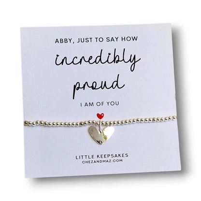 Incredibly Proud Of You, Charm Bracelet: Silver Plated Congratulations Gift, PERSONALISED