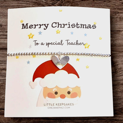 Merry Christmas Thank You Gift Teacher I Teacher Gift I Silver Beaded Charm Bracelet | Gifts For Teachers | Special Teacher ZZ99