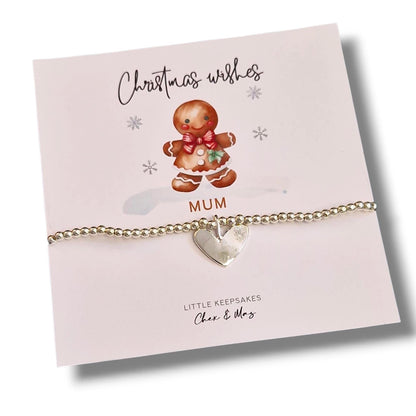 Mum Christmas Bracelet – Silver Plated Gingerbread Man Design – Festive Holiday Jewellery Gift for Girls