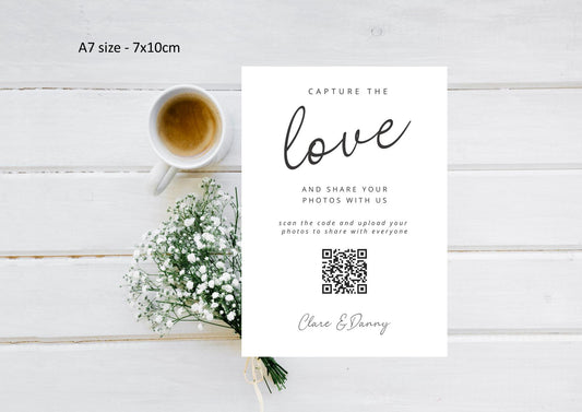 Wedding QR Code Photo Sharing Cards: Personalised Engagement Announcement, Anniversary, Birthday (7x10 cm A7 Size) - Capture the love