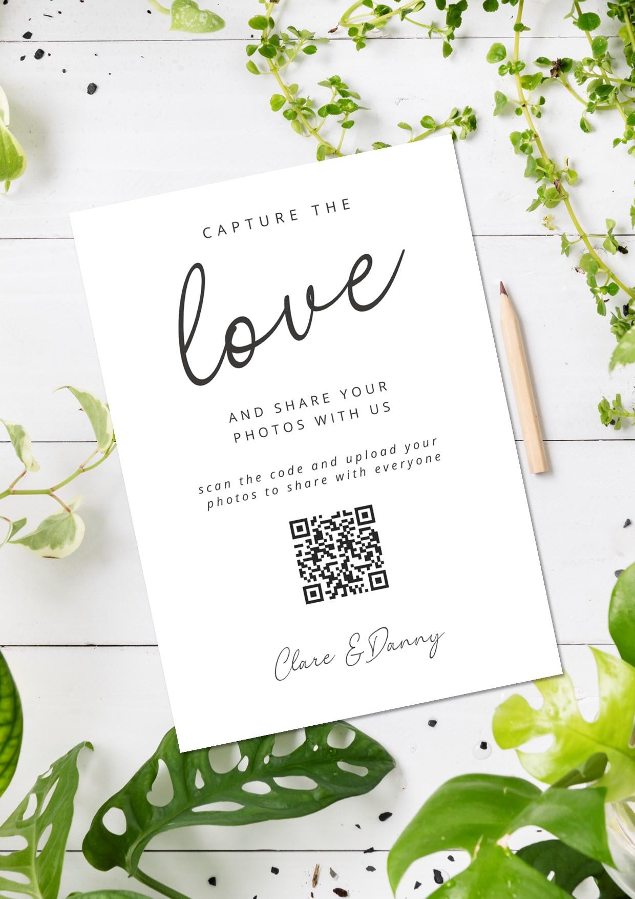 Wedding QR Code Photo Sharing Cards: Personalised Engagement Announcement, Anniversary, Birthday (7x10 cm A7 Size) - Capture the love