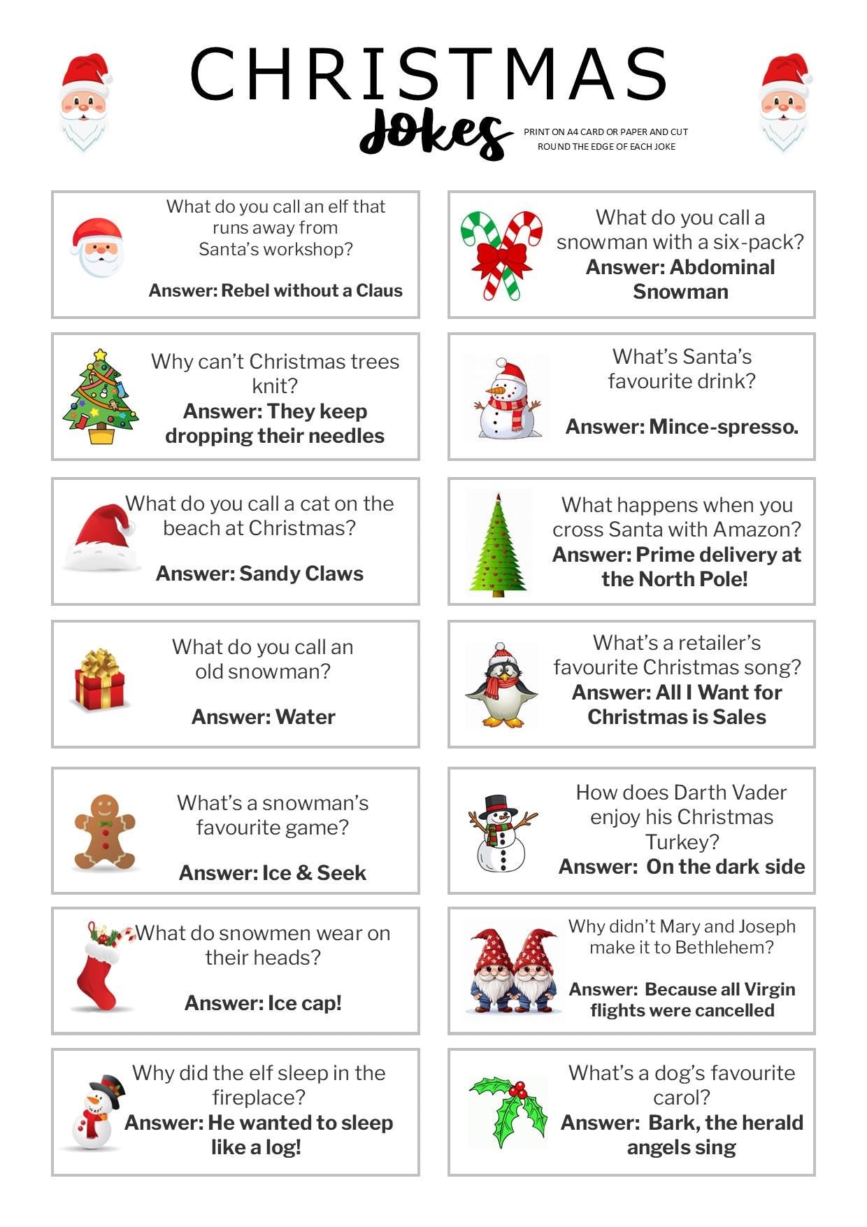 Christmas Cracker Jokes: 28 Printable Illustrated Jokes (Digital Download)