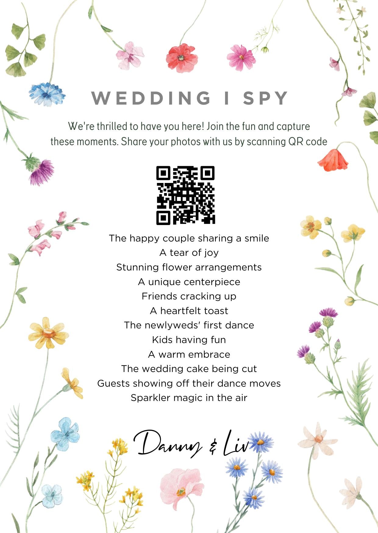 Personalised Wedding Photo Sharing Cards: I Spy Game (A7 Size)