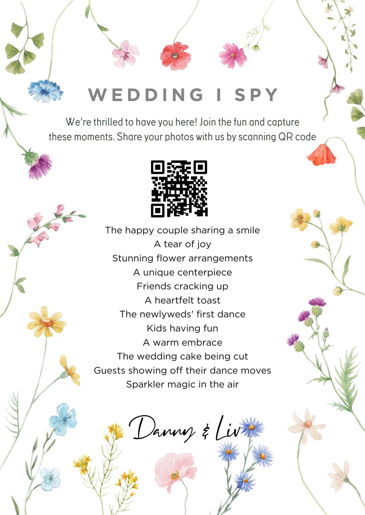 Personalised Wedding Photo Sharing Cards: I Spy Game (A7 Size)