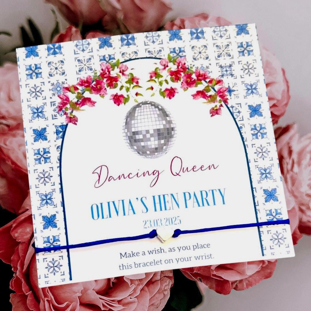 Personalised Dancing Queen Wish Bracelet: Greek Hen Party Favour - Mamma Mia - Abba