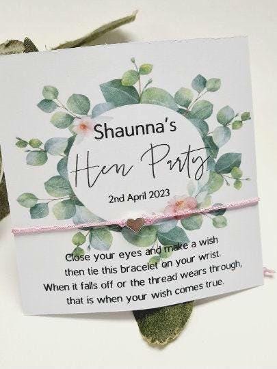Eucalyptus Hen Party - Baby Shower Wish Bracelets -Personalised-Goodie Bag Filler-Hen Weekend,Hen Do,Girls Weekend - Bride to Be - EW2
